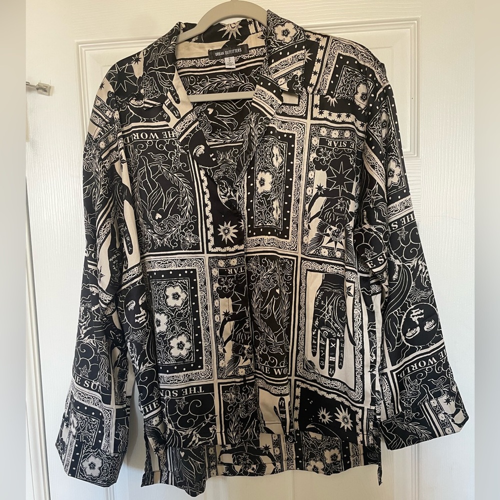 Urban Outfitters Black and Cream Tarot Button-Up Shirt